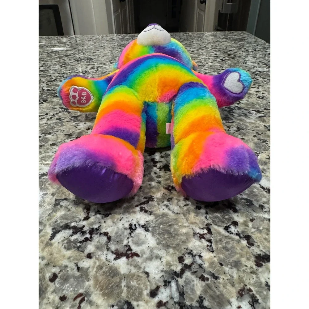 Build-A-Bear Workshop Rainbow Stripe Plush Teddy Bear Purple Satin Feet 025971
